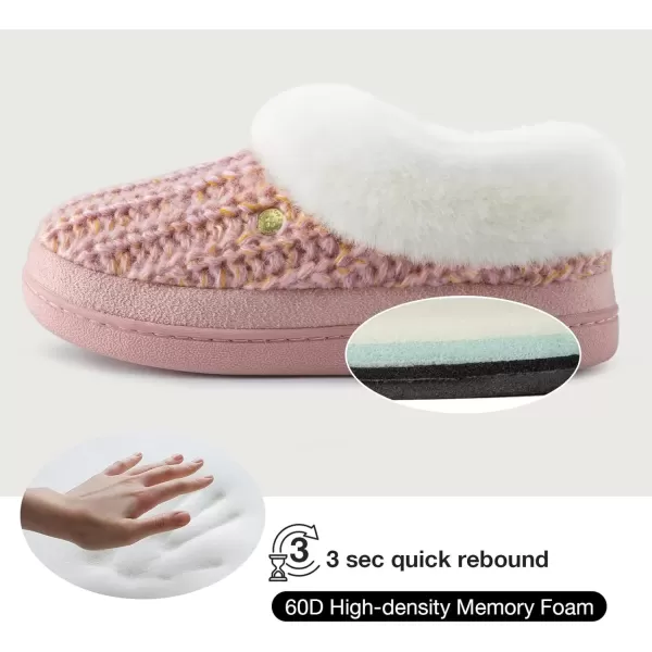 imageHomeTop Womens Knit Clog Slippers Comfy Warm Memory Foam Nonslip Indoor House Shoes with Fuzzy CollarGentle Pink