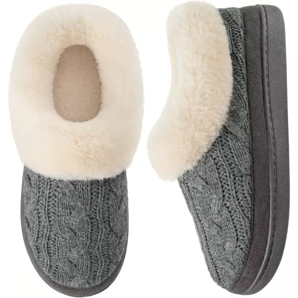 imageHomeTop Womens Knit Clog Slippers Comfy Warm Memory Foam Nonslip Indoor House Shoes with Fuzzy CollarGrey
