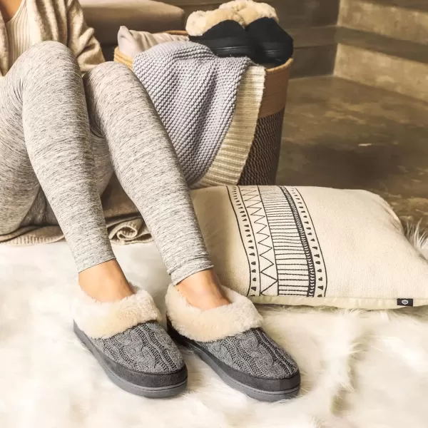 imageHomeTop Womens Knit Clog Slippers Comfy Warm Memory Foam Nonslip Indoor House Shoes with Fuzzy CollarGrey
