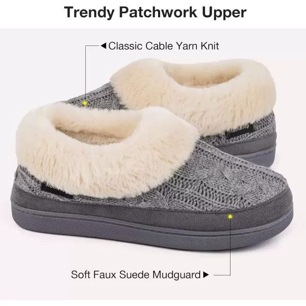 imageHomeTop Womens Knit Clog Slippers Comfy Warm Memory Foam Nonslip Indoor House Shoes with Fuzzy CollarGrey
