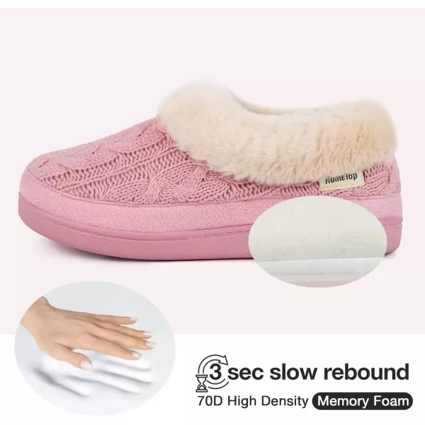 imageHomeTop Womens Knit Clog Slippers Comfy Warm Memory Foam Nonslip Indoor House Shoes with Fuzzy CollarHot Pink