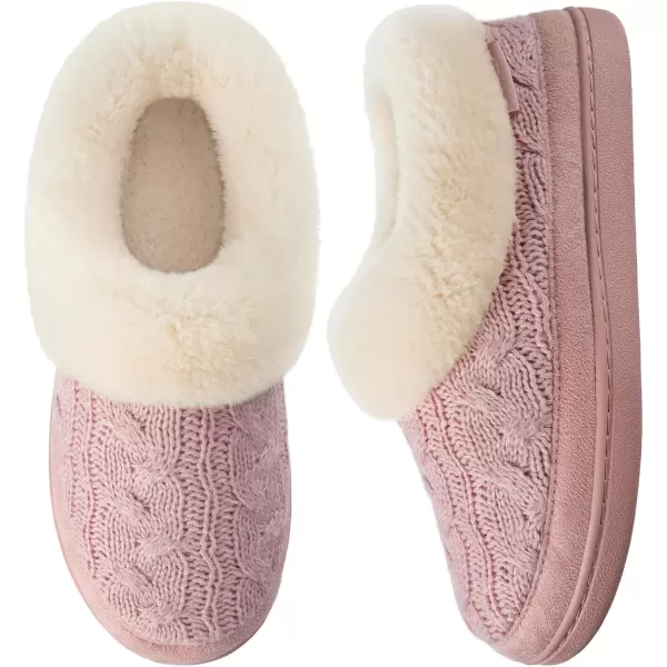 imageHomeTop Womens Knit Clog Slippers Comfy Warm Memory Foam Nonslip Indoor House Shoes with Fuzzy CollarHot Pink