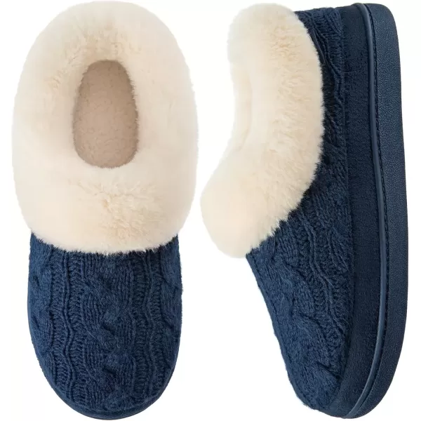 imageHomeTop Womens Knit Clog Slippers Comfy Warm Memory Foam Nonslip Indoor House Shoes with Fuzzy CollarNavy