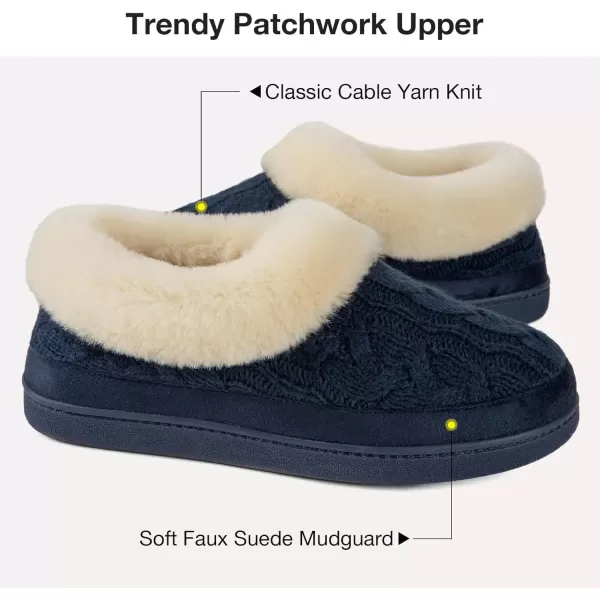 imageHomeTop Womens Knit Clog Slippers Comfy Warm Memory Foam Nonslip Indoor House Shoes with Fuzzy CollarNavy