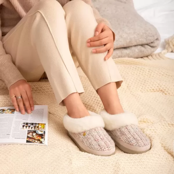 imageHomeTop Womens Knit Clog Slippers Comfy Warm Memory Foam Nonslip Indoor House Shoes with Fuzzy CollarOatmeal