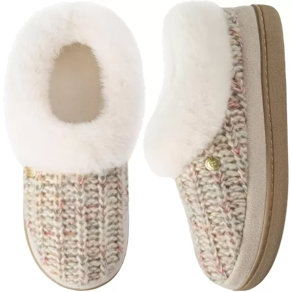 imageHomeTop Womens Knit Clog Slippers Comfy Warm Memory Foam Nonslip Indoor House Shoes with Fuzzy CollarOatmeal