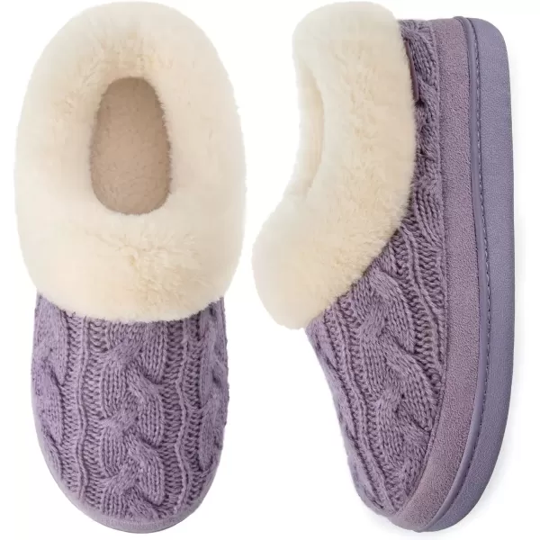imageHomeTop Womens Knit Clog Slippers Comfy Warm Memory Foam Nonslip Indoor House Shoes with Fuzzy CollarPurple