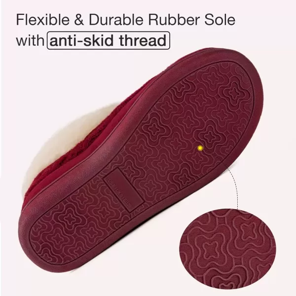 imageHomeTop Womens Knit Clog Slippers Comfy Warm Memory Foam Nonslip Indoor House Shoes with Fuzzy CollarWine Red