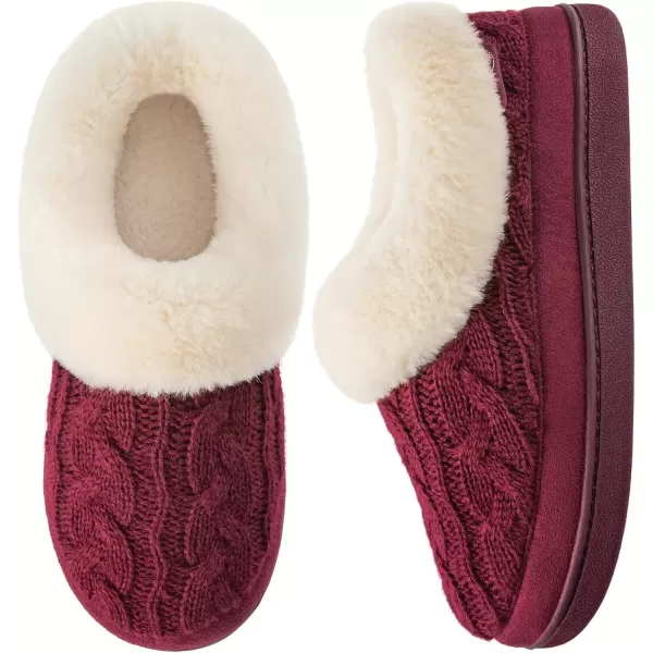 imageHomeTop Womens Knit Clog Slippers Comfy Warm Memory Foam Nonslip Indoor House Shoes with Fuzzy CollarWine Red