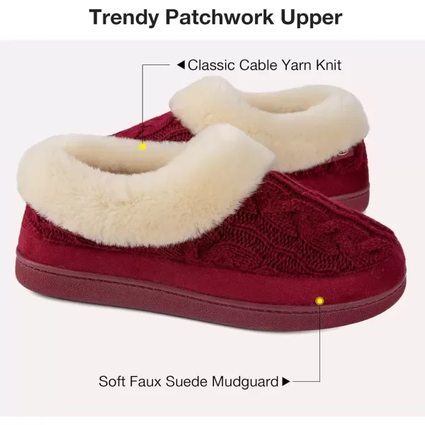 imageHomeTop Womens Knit Clog Slippers Comfy Warm Memory Foam Nonslip Indoor House Shoes with Fuzzy CollarWine Red