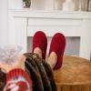 imageHomeTop Womens Fuzzy Curly Fur Memory Foam Loafer Slippers with Polar Fleece LiningWine Red