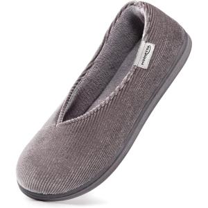 imageHomeTop Womens Cozy Corduroy Memory Foam Loafer Slippers Closed Back House Shoes Indoor Outdoor with Coral Velvet LiningGrey
