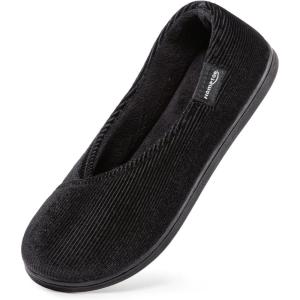 imageHomeTop Womens Cozy Corduroy Memory Foam Loafer Slippers Closed Back House Shoes Indoor Outdoor with Coral Velvet LiningSpace Black