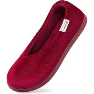 imageHomeTop Womens Cozy Corduroy Memory Foam Loafer Slippers Closed Back House Shoes Indoor Outdoor with Coral Velvet LiningWine