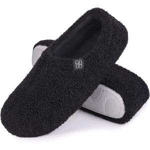 imageHomeTop Womens Fuzzy Curly Fur Memory Foam Loafer Slippers with Polar Fleece LiningBlack