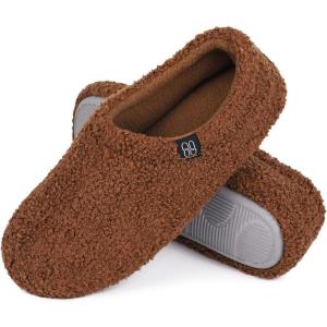imageHomeTop Womens Fuzzy Curly Fur Memory Foam Loafer Slippers with Polar Fleece LiningBrown