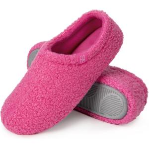 imageHomeTop Womens Fuzzy Curly Fur Memory Foam Loafer Slippers with Polar Fleece LiningCarnation