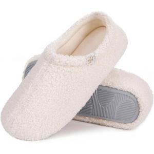 imageHomeTop Womens Fuzzy Curly Fur Memory Foam Loafer Slippers with Polar Fleece LiningCream White
