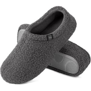 imageHomeTop Womens Fuzzy Curly Fur Memory Foam Loafer Slippers with Polar Fleece LiningDark Grey