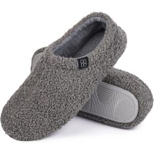 imageHomeTop Womens Fuzzy Curly Fur Memory Foam Loafer Slippers with Polar Fleece LiningGrey
