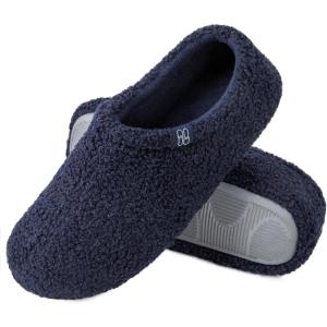imageHomeTop Womens Fuzzy Curly Fur Memory Foam Loafer Slippers with Polar Fleece LiningNavy