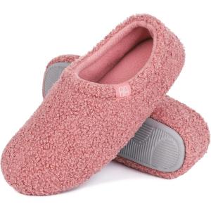 imageHomeTop Womens Fuzzy Curly Fur Memory Foam Loafer Slippers with Polar Fleece LiningPink
