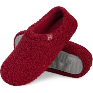 imageHomeTop Womens Fuzzy Curly Fur Memory Foam Loafer Slippers with Polar Fleece LiningWine Red