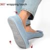 imageHomeTop Womens Comfy Cotton Knit Ballerina Slippers Lightweight Terry Cloth Memory Foam House Shoes with Stretchable Heel DesignBlue