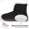 imageHomeTop Womens Knit Bootie Slippers Fuzzy Warm Memory Foam Indoor House ShoesDark Black