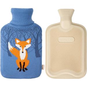imageHomeTop Premium Classic Rubber Hot Water Bottle with Cute Knit Cover 2 Liter BlueWhiteBlueWhite