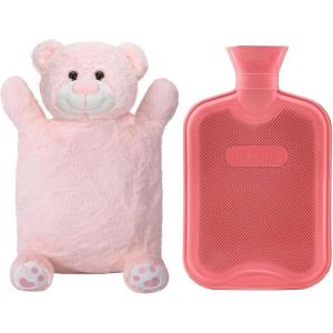 imageHomeTop Premium Classic Rubber Hot or Cold Water Bottle with Cute Stuffed Animal Cover 2 Liter GrayPink