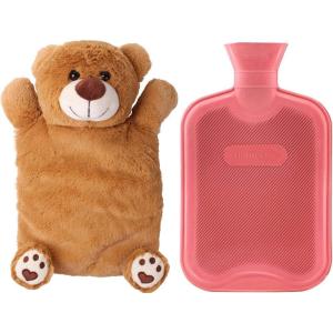 imageHomeTop Premium Classic Rubber Hot or Cold Water Bottle with Cute Stuffed Animal Cover 2 Liter GrayRed