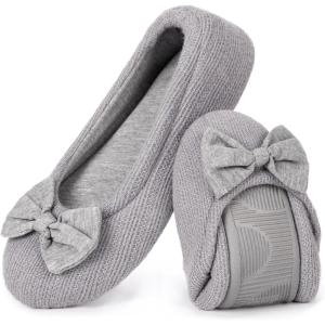 imageHomeTop Womens Comfy Cotton Knit Ballerina Slippers Lightweight Terry Cloth Memory Foam House Shoes with Stretchable Heel DesignGrey