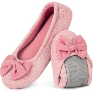 imageHomeTop Womens Comfy Cotton Knit Ballerina Slippers Lightweight Terry Cloth Memory Foam House Shoes with Stretchable Heel DesignPink