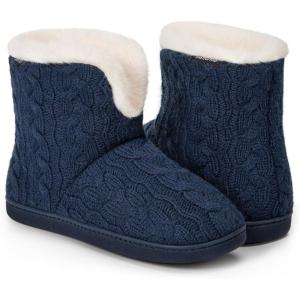 imageHomeTop Womens Knit Bootie Slippers Fuzzy Warm Memory Foam Indoor House ShoesNavy Blue