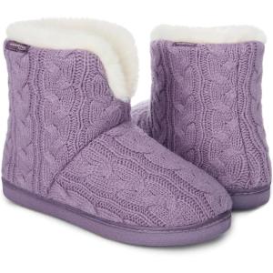 imageHomeTop Womens Knit Bootie Slippers Fuzzy Warm Memory Foam Indoor House ShoesPale Purple