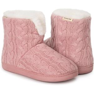 imageHomeTop Womens Knit Bootie Slippers Fuzzy Warm Memory Foam Indoor House ShoesTender Pink