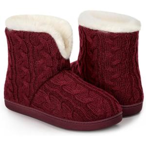 imageHomeTop Womens Knit Bootie Slippers Fuzzy Warm Memory Foam Indoor House ShoesWine