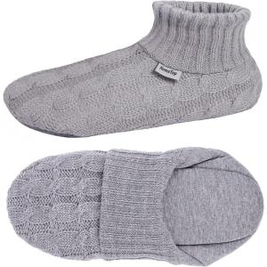 imageHomeTop Womens Mens Comfy Cable Knit Slipper Socks Unisex AntiSkid House Socks with Durable Silicone Gripper 78 Women 56 Men Gray