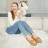 imageHomeTop Womens Moccasins House Slippers Indoor Outdoor Suede Faux Fur Rubber Sole Memory Foam House Shoes Sizes Breathable Microsuede Soft Home SlippersTan