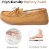 imageHomeTop Womens Moccasins House Slippers Indoor Outdoor Suede Faux Fur Rubber Sole Memory Foam House Shoes Sizes Breathable Microsuede Soft Home SlippersTan