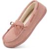 imageHomeTop Womens Moccasins House Slippers Indoor Outdoor Suede Faux Fur Rubber Sole Memory Foam House Shoes Sizes Breathable Microsuede Soft Home SlippersPale Mauve