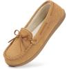 imageHomeTop Womens Moccasins House Slippers Indoor Outdoor Suede Faux Fur Rubber Sole Memory Foam House Shoes Sizes Breathable Microsuede Soft Home SlippersTan