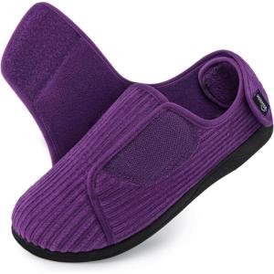 imageHomeTop Womens Corduroy Slippers Comfy Adjustable Hook and Loop Memory Foam Indoor Closedback House Shoes for Diabetic Swollen FeetMauve Purple
