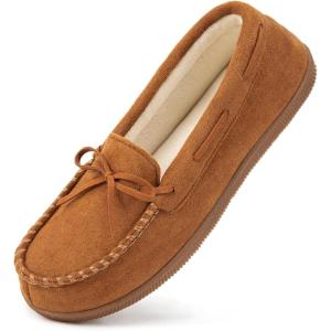 imageHomeTop Womens Moccasins House Slippers Indoor Outdoor Suede Faux Fur Rubber Sole Memory Foam House Shoes Sizes Breathable Microsuede Soft Home SlippersBurnt Sienna