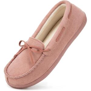 imageHomeTop Womens Moccasins House Slippers Indoor Outdoor Suede Faux Fur Rubber Sole Memory Foam House Shoes Sizes Breathable Microsuede Soft Home SlippersPale Mauve