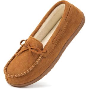 imageHomeTop Womens Moccasins House Slippers Indoor Outdoor Suede Faux Fur Rubber Sole Memory Foam House Shoes Sizes Breathable Microsuede Soft Home SlippersSugar Almond