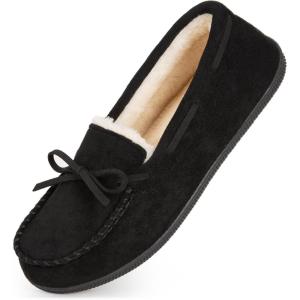 imageHomeTop Womens Moccasins House Slippers Memory Foam Indoor Outdoor Ladies ShoesMatt Black