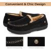imageHomeTop Mens Classic Memory Foam Moccasin Slippers Warm Comfy Microsuede House Shoes for Indoor OutdoorMatt Black