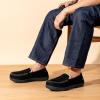 imageHomeTop Mens Classic Memory Foam Moccasin Slippers Warm Comfy Microsuede House Shoes for Indoor OutdoorMatt Black